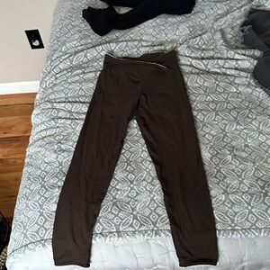 Brown Ribbed High-Waist Leggings